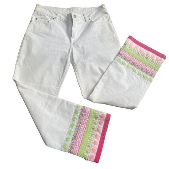Lilly Pulitzer Pants - LILLY Pulitzer Trendy Jean Ribbon Women White Pants Straight Embroidered Size 2